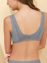 Front Closure Wide Strap Push-Up Wireless Bra CadetBlue